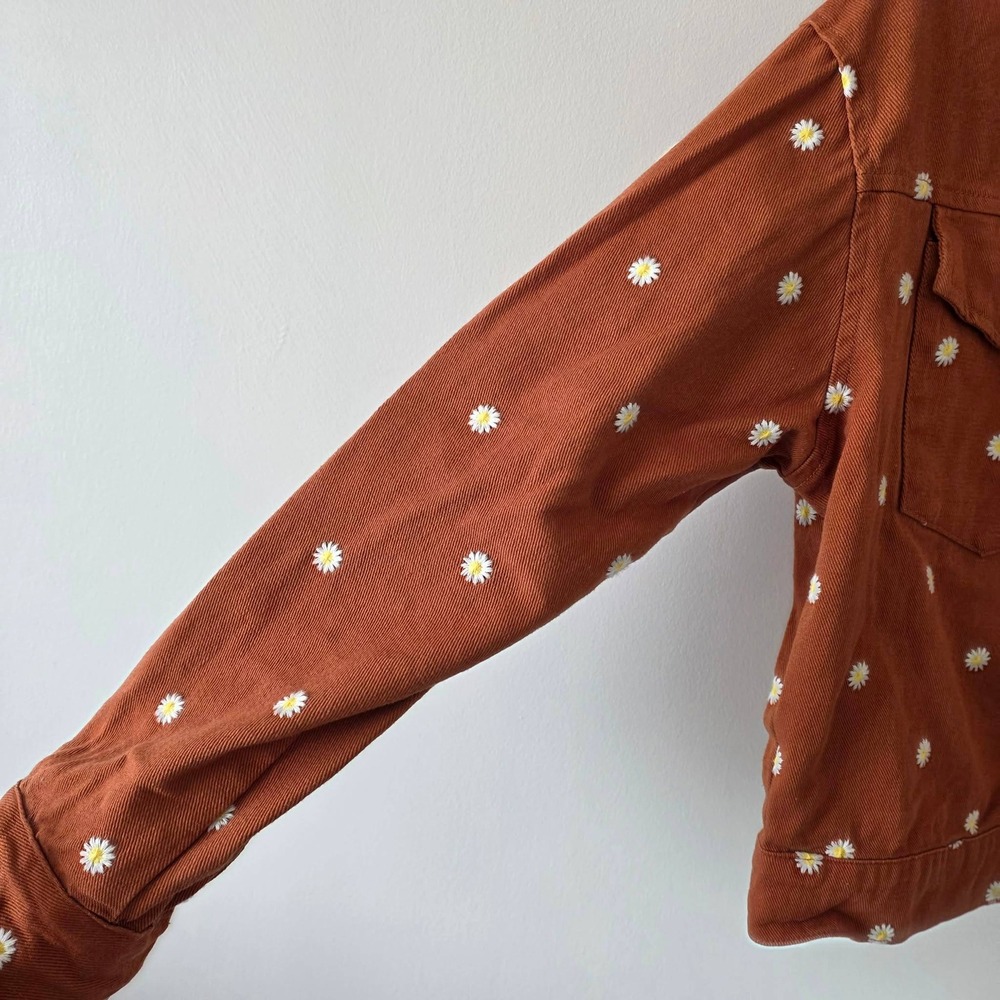 Cali 1850 Daisy Embroidered Denim Jacket M Rust Brown Cotton Floral Trucker - Picture 5 of 12